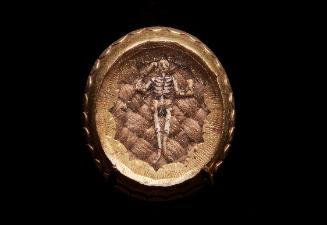 Mourning Ribbon Slide: Skeleton Holding Arrow and Hourglass on Plaited Hair