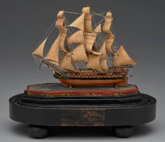 Miniature Boxwood Ship Model with Paper Sails