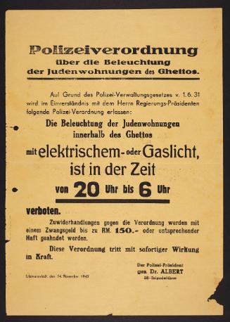 Police Order concerning the lighting of Jewish residences in the ghetto