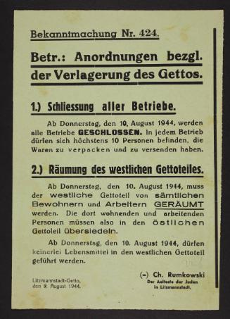 Announcement No. 424: Concerning: deportation arrangements