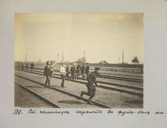 Male nurses play soccer during the stop during the ride without wounded. Baranovichy