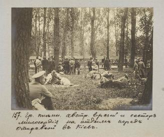 Group of captive austrians, doctros and nurses during the rest before dispatch to Kiev