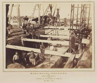 Miramichi Bridges: North West Branch. Putting on foundation of Pier D. 5th Sept., 1874