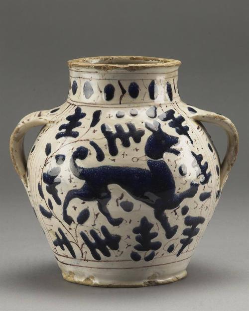 Pharmacy/Storage Jar: Oak Leaf Pattern with Dog