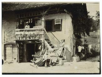 Aix les Bains - Savoyarde house at Chailles St Franc - roadman Francois Garavel fixes his shovel