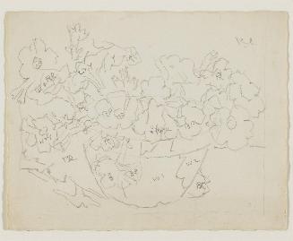 Studies of Petunias in a Bowl, with Colour Notes (recto); Study of Bowl and Box (verso), sketches related to "Petunias and Candy Box"