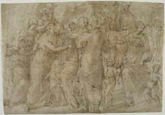 The Swooning Virgin and Attendant Figures (recto); Studies of the Left Leg of a Man and Studies of a Group of Spectators (verso)