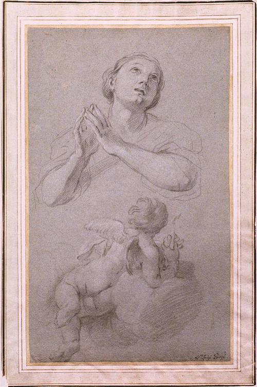 A Woman with Her Hands Joined in Prayer and a Cupid