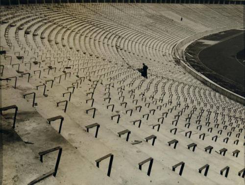 Waiting for the Olympic flame. The wonderful sports arenas for the Olympic games are almost finished. This picture shows a view of the Olympic stadium in the Reichs' sports ground.