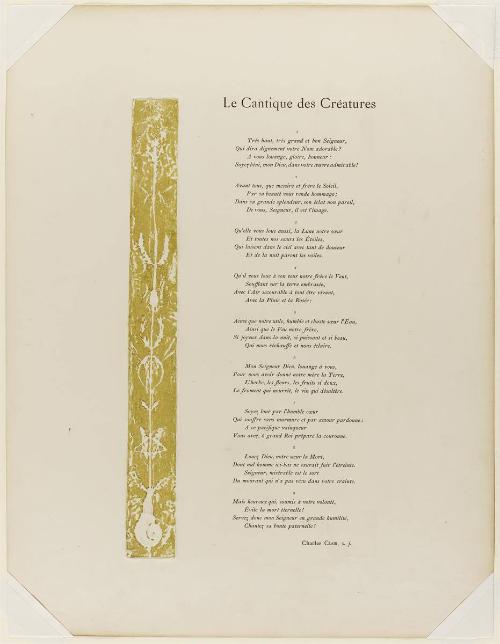 Le Cantique de Creatures (text page with relief print), from "Le Cantique des Créatures"