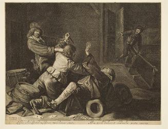 Three Men Struggling in an Interior