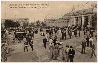 Scene in front of Manufacturers' Building, Canadian National Exhibition,
