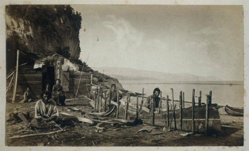 Indians Making Bark Canoe.  Lower St. Lawrence River, Quebec