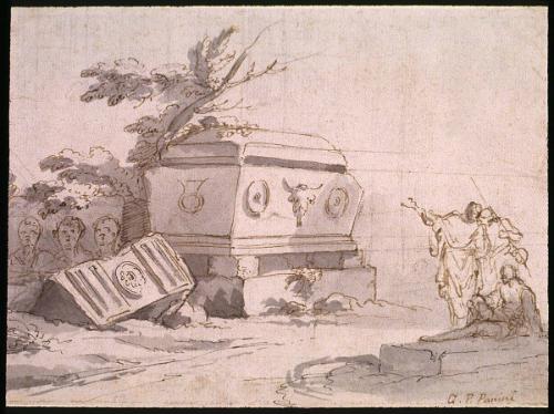 Sarcophagus and Three Figures