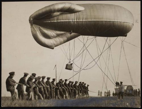 "Well Held!" -Activity at Larkhill, near Sailsbury, where the balloon section of the Royal Air Force is stationed.