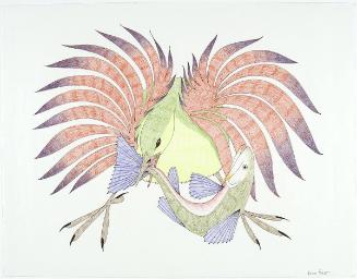 Bird Catching Fish (blue finned)