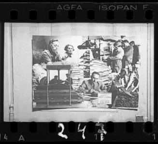 Photomontage promoting work in the ghetto to the Germans [Naha Minska, d. 1942, second from left]