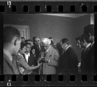 Mordechai Chaim Rumkowksi, Elder of the Jews, presented with a gift