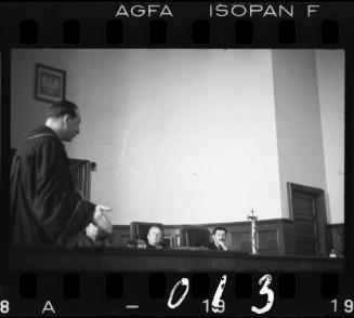 The prosecution addressing the court at the trial of Krampf, assistant to Hans Biebow, head of the Lodz Ghetto's German administration