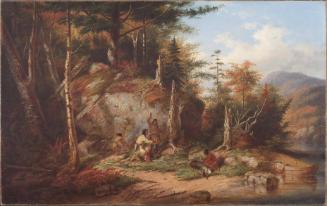 Indian Encampment at Big Rock - Skinning a Deer