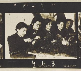 Textile department (Woman working with feathers and embroidery, decorating hats and accessories)