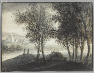 Recto: Trees on the Bank of a River with Two Travellers, a Castle on a Hill Beyond; Verso: The Ruin of a Castle by a Ford in a Hilly Landscape
