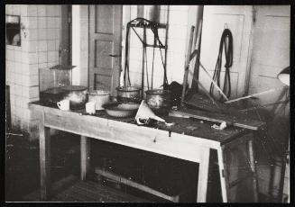 Workbench with trays and funnel