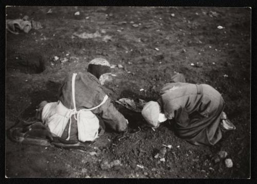 Elderly residents digging for food in the ground