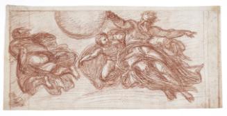 Recto: The Creation of the Sun and Moon, after Michelangelo; Verso: Studies of Trees in a Garden and three circular designs
