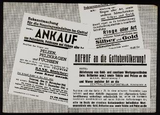 Montage of announcements ANKAUF re: the confiscation of furs and jewelry, etc.