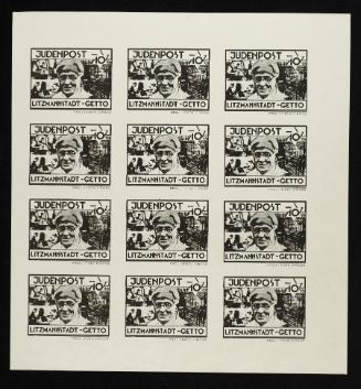 Judenpost Litzmannstadt Ghetto stamp 10pf - Sheet of 12 (of Chaim Rumkowski)