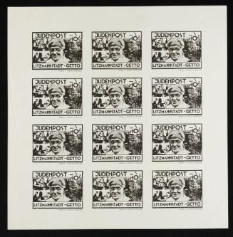 Judenpost Litzmannstadt Ghetto stamp 10pf - Sheet of 12 (of Chaim Rumkowski)