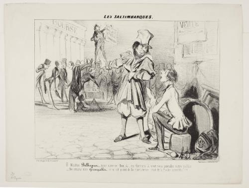 Ô Maître Bilboquet, nous sommes flambés, ces farceurs là vont nous prendre note public. – Ne crains rien Gringallet, ce n’est point de la concurrence, c’est de la haute comédie!!! from Les Saltimbanques