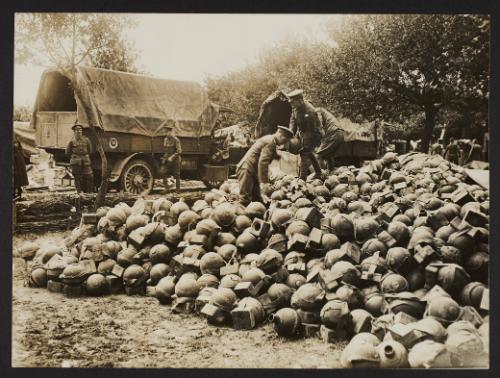 A heap of trench mortar ammunition behind the lines