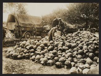 A heap of trench mortar ammunition behind the lines