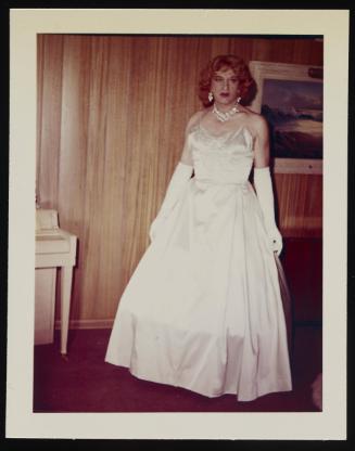 [Gloria in a white gown at home, Clarion, Michigan]
