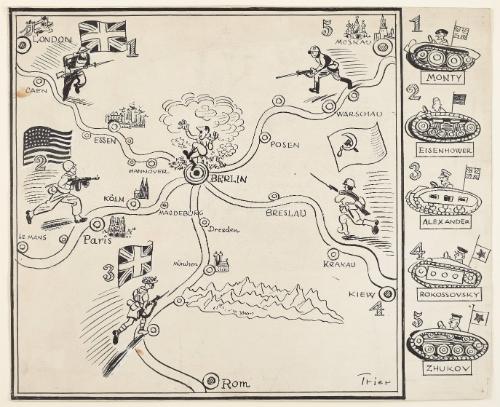 Die Reise nach Berlin, ein Wurfelspiel fur Jung und Alt (Spielregel zu beziehen von Churchill oder Stalin) from Die Zeitung, August 18, 1944, Number 389